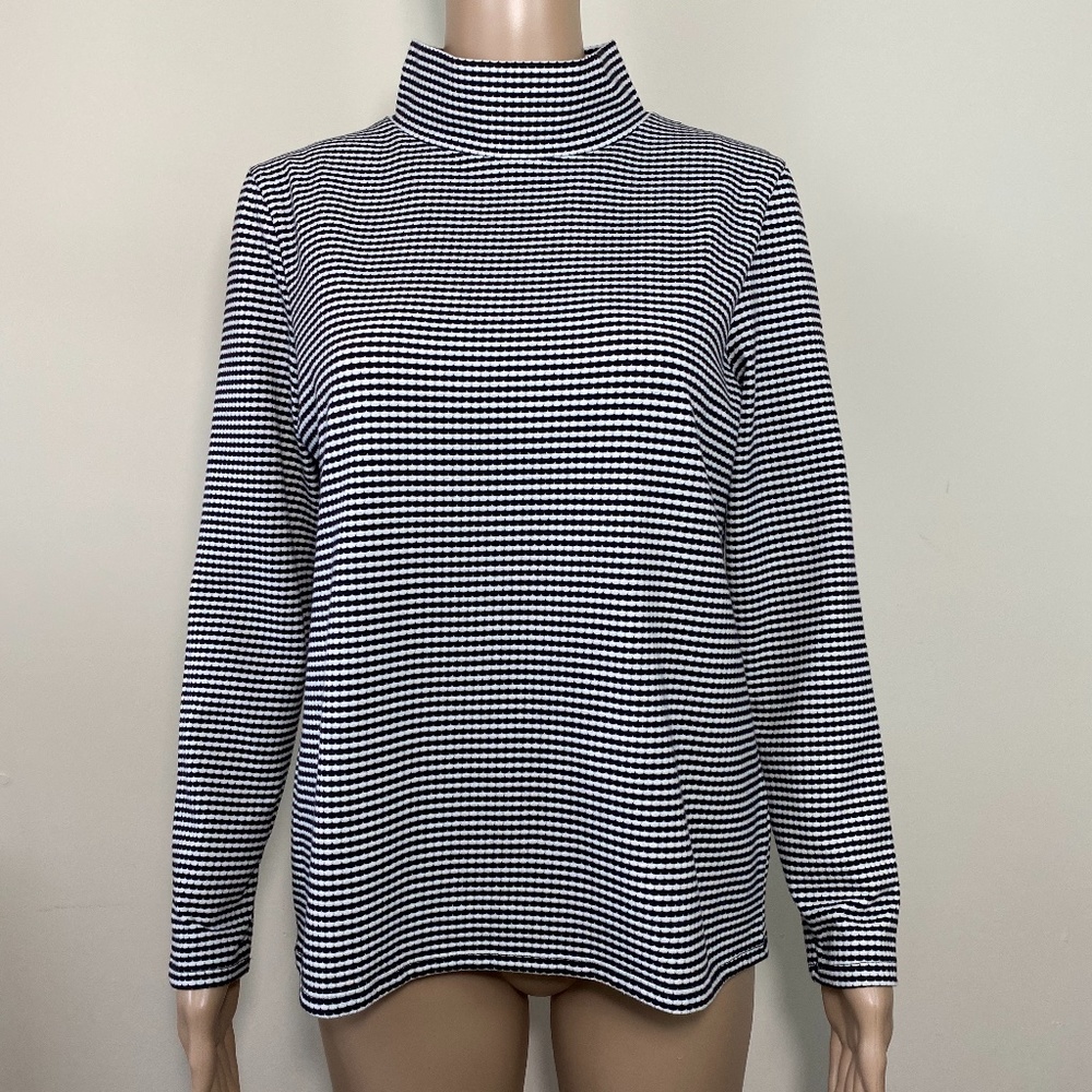 Croft & Barrow Black & White Striped Mock Neck Top
